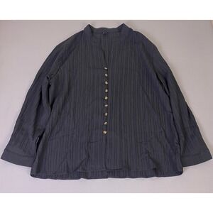 Manfinity Shirt Men's Size 3XL Black Textured Stripe Button Up Split V-Neck